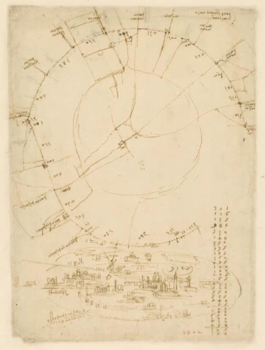 La Mappa di Milano realizzata da Leonardo da Vinci che evidenzia l'area Sud di Milano